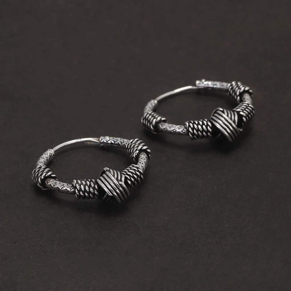 925 Sterling Silver Punk Retro Hoop Earrings for Women and Men Celtic Knot Viking Style Vintage Fashion Jewelry
