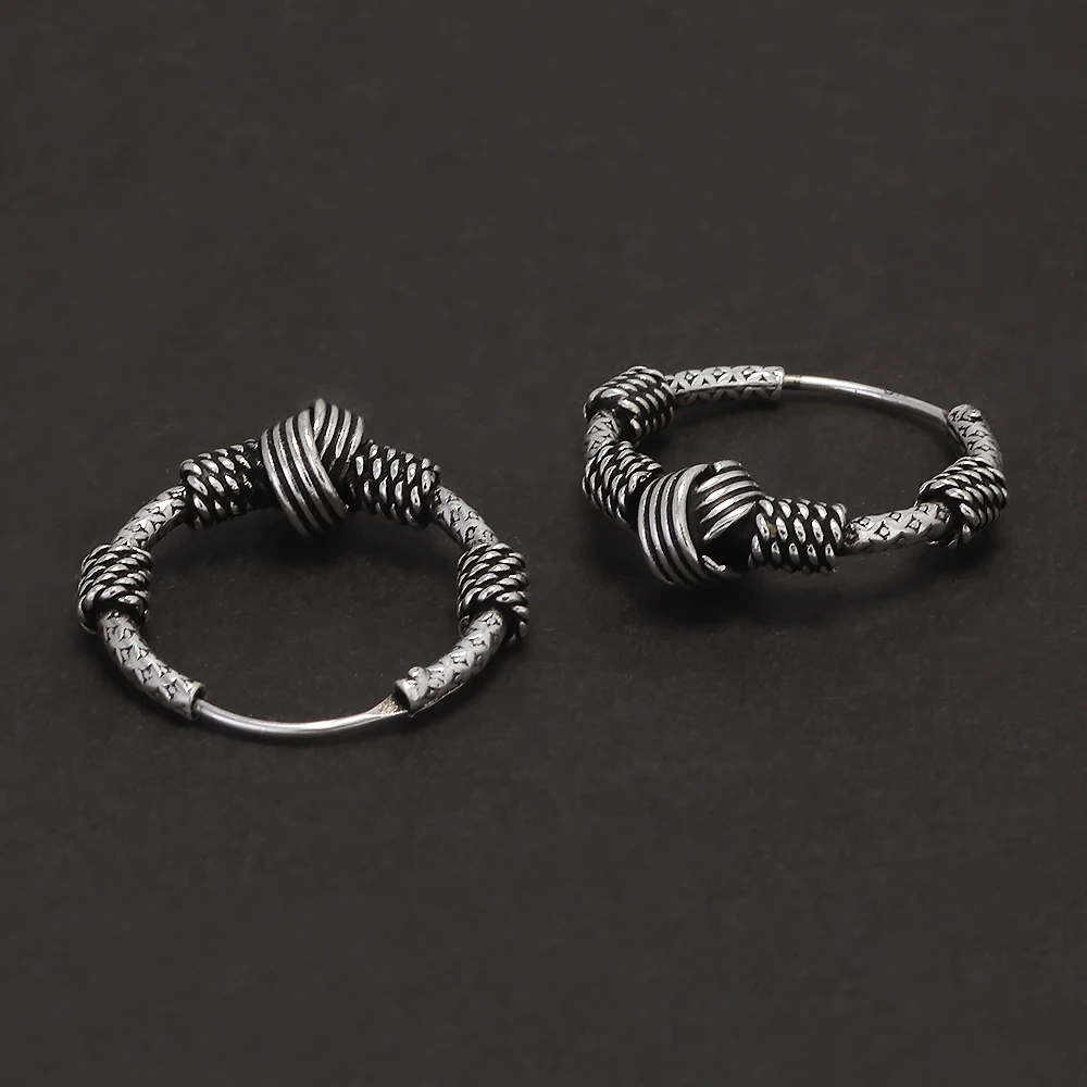 925 Sterling Silver Punk Retro Hoop Earrings for Women and Men Celtic Knot Viking Style Vintage Fashion Jewelry