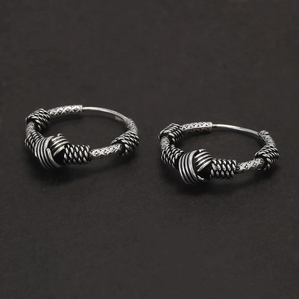 Celtic knot Viking hoop earrings in oxidized 925 silver
