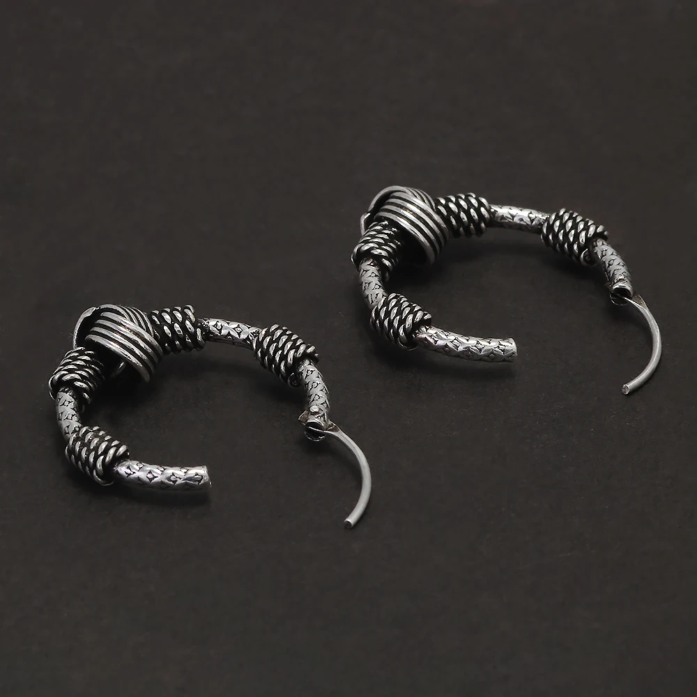 925 Sterling Silver Punk Retro Hoop Earrings for Women and Men Celtic Knot Viking Style Vintage Fashion Jewelry