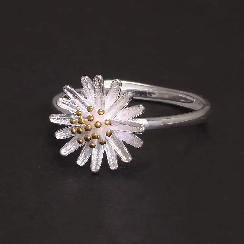 925 Sterling Silver Daisy Stud Earrings Ring Necklace Bracelet Jewelry Set for Women Fashion Trendy Cute Jewelry