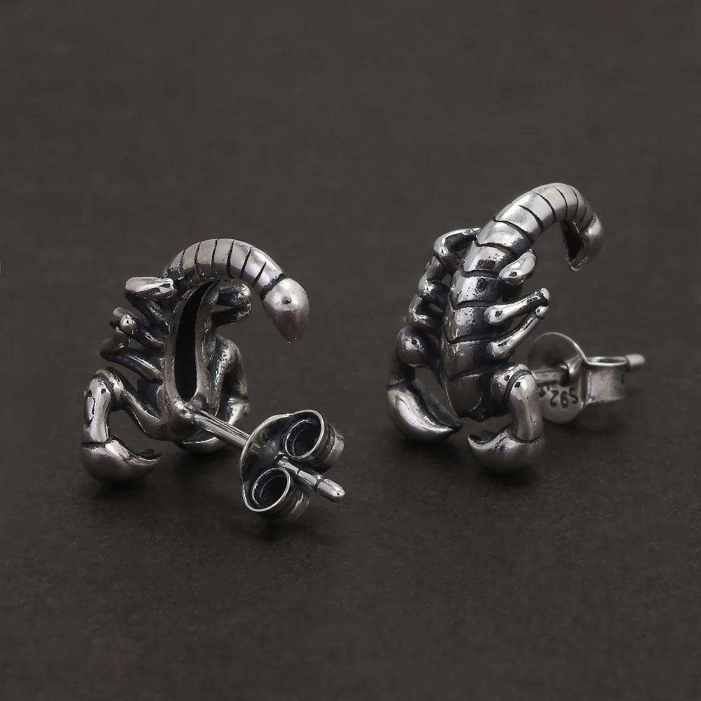 925 Sterling Silver Gothic Scorpion Stud Earrings for Men Women Vintage Hiphop Punk Rock Ear Stud Cool Animal Jewelry