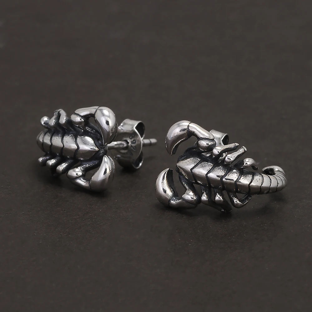 925 Sterling Silver Gothic Scorpion Stud Earrings for Men Women Vintage Hiphop Punk Rock Ear Stud Cool Animal Jewelry