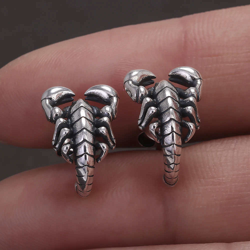 925 Sterling Silver Gothic Scorpion Stud Earrings for Men Women Vintage Hiphop Punk Rock Ear Stud Cool Animal Jewelry