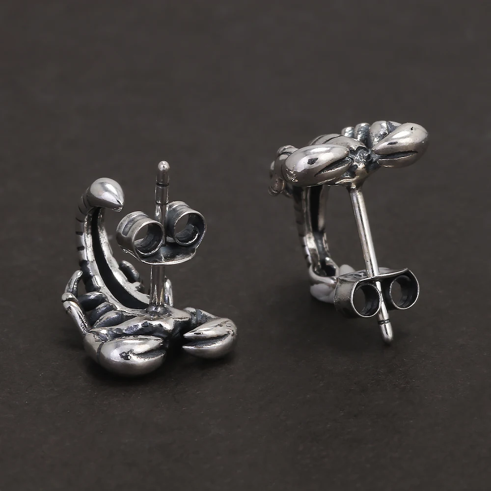 925 Sterling Silver Gothic Scorpion Stud Earrings for Men Women Vintage Hiphop Punk Rock Ear Stud Cool Animal Jewelry