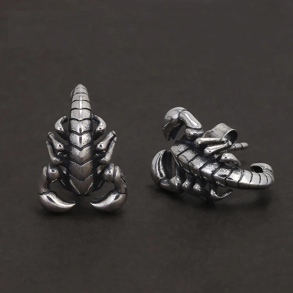 925 Sterling Silver Gothic Scorpion Stud Earrings for Men Women Vintage Hiphop Punk Rock Ear Stud Cool Animal Jewelry