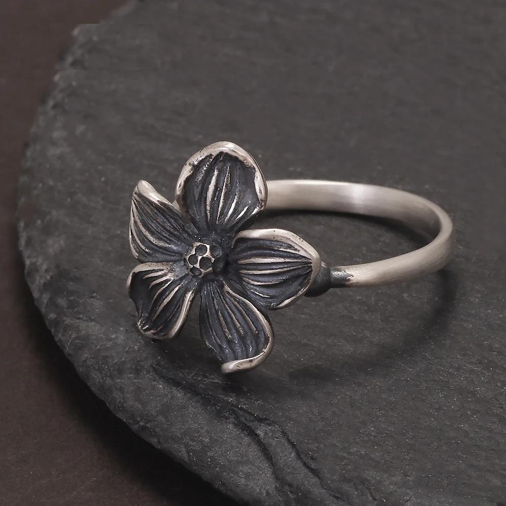 925 Sterling Silver Vintage Sakura Ring for Women Thai Silver Cherry Blossom Open Rings New Fashion Handmade Jewelry