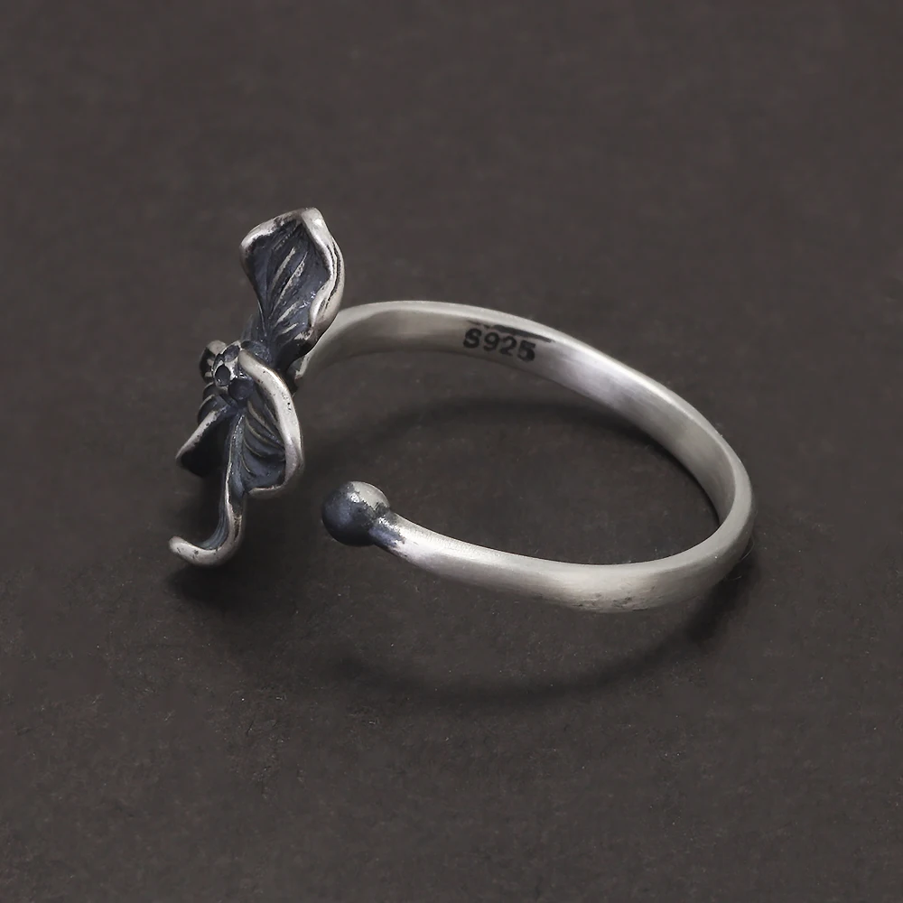 925 Sterling Silver Vintage Sakura Ring for Women Thai Silver Cherry Blossom Open Rings New Fashion Handmade Jewelry