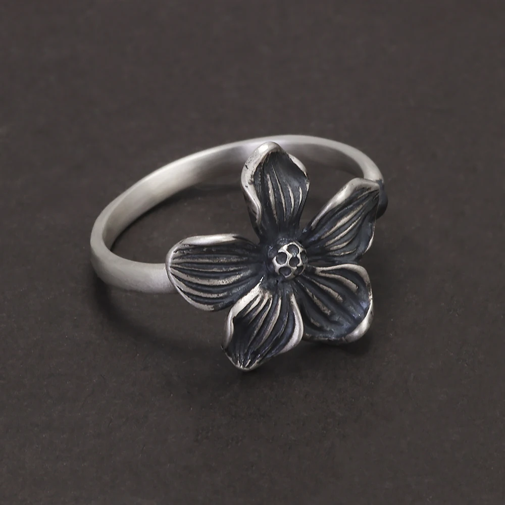 925 Sterling Silver Vintage Sakura Ring for Women Thai Silver Cherry Blossom Open Rings New Fashion Handmade Jewelry