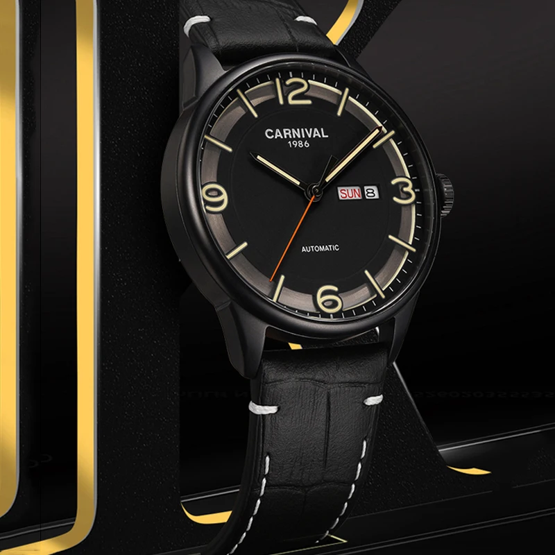 Carnival Top Brand Luxury MIYOTA Movement Mechanical Watches for Men Fashion Leather Sapphire Glass Luminous Automatic Watch