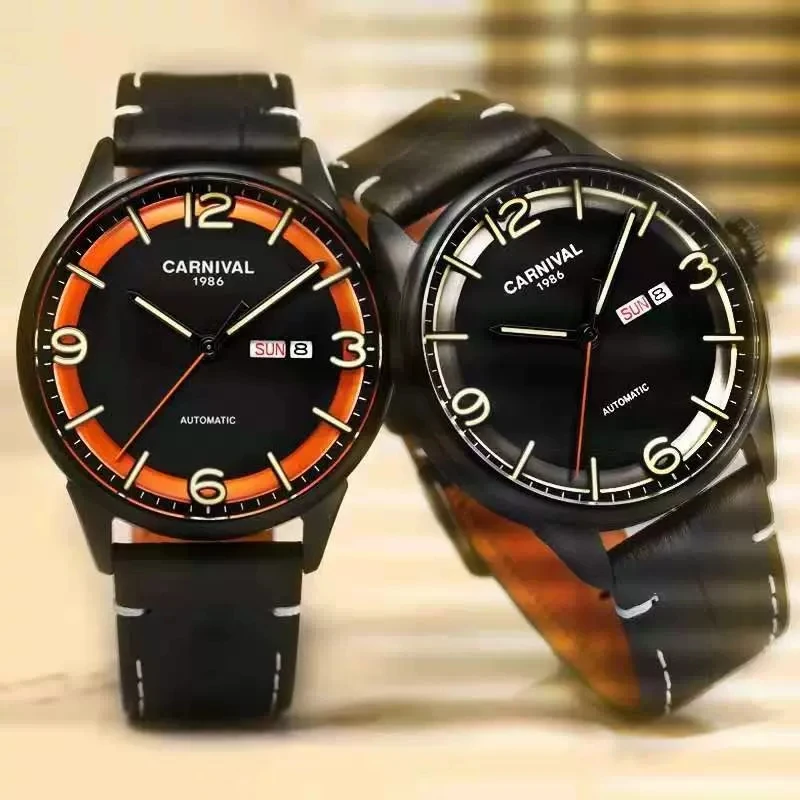 Carnival Top Brand Luxury MIYOTA Movement Mechanical Watches for Men Fashion Leather Sapphire Glass Luminous Automatic Watch