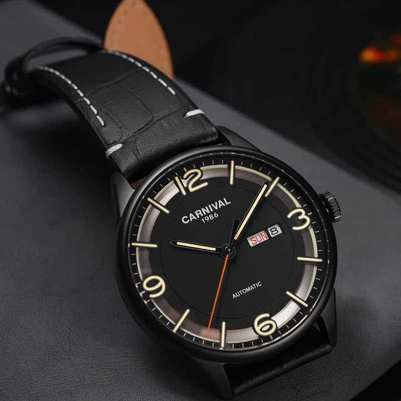 Carnival Top Brand Luxury MIYOTA Movement Mechanical Watches for Men Fashion Leather Sapphire Glass Luminous Automatic Watch