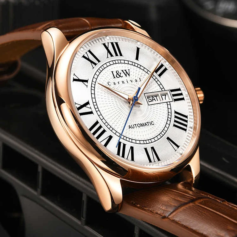 Carnival Brand I&W High-End Series Luxury Leather MIYOTA Movement Mechanical Watch Men Waterproof Sapphire Automatic Watches Men
