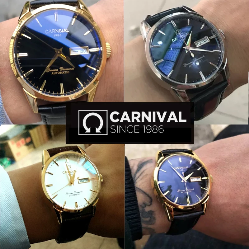 CARNIVAL Brand 2022 Hot Luxury Mechanical Watches Men Leather Waterproof Fashion Automatic Watch for Mens Relogio Masculino