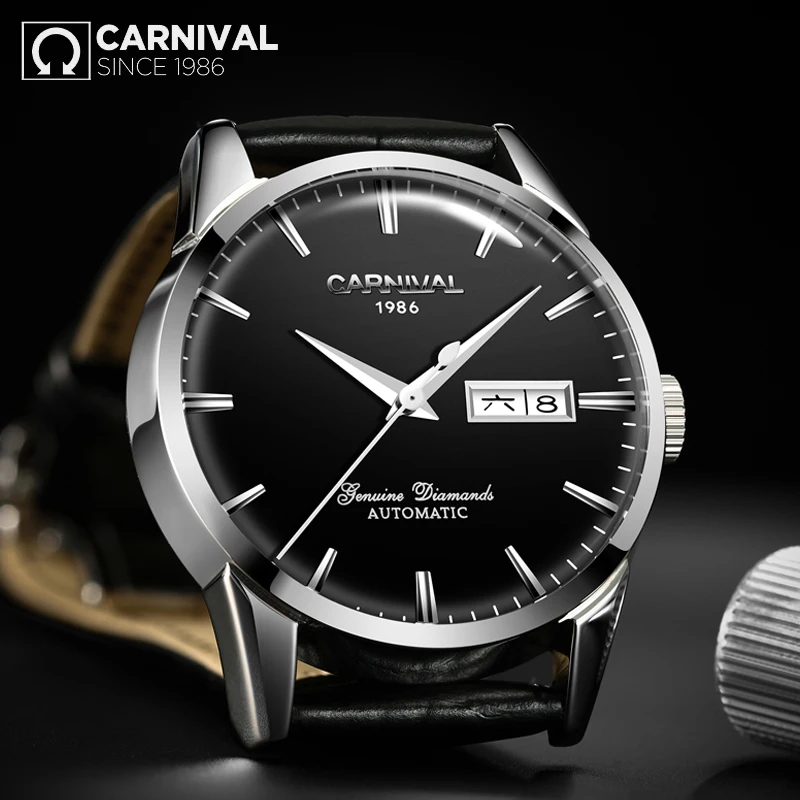CARNIVAL Brand 2022 Hot Luxury Mechanical Watches Men Leather Waterproof Fashion Automatic Watch for Mens Relogio Masculino