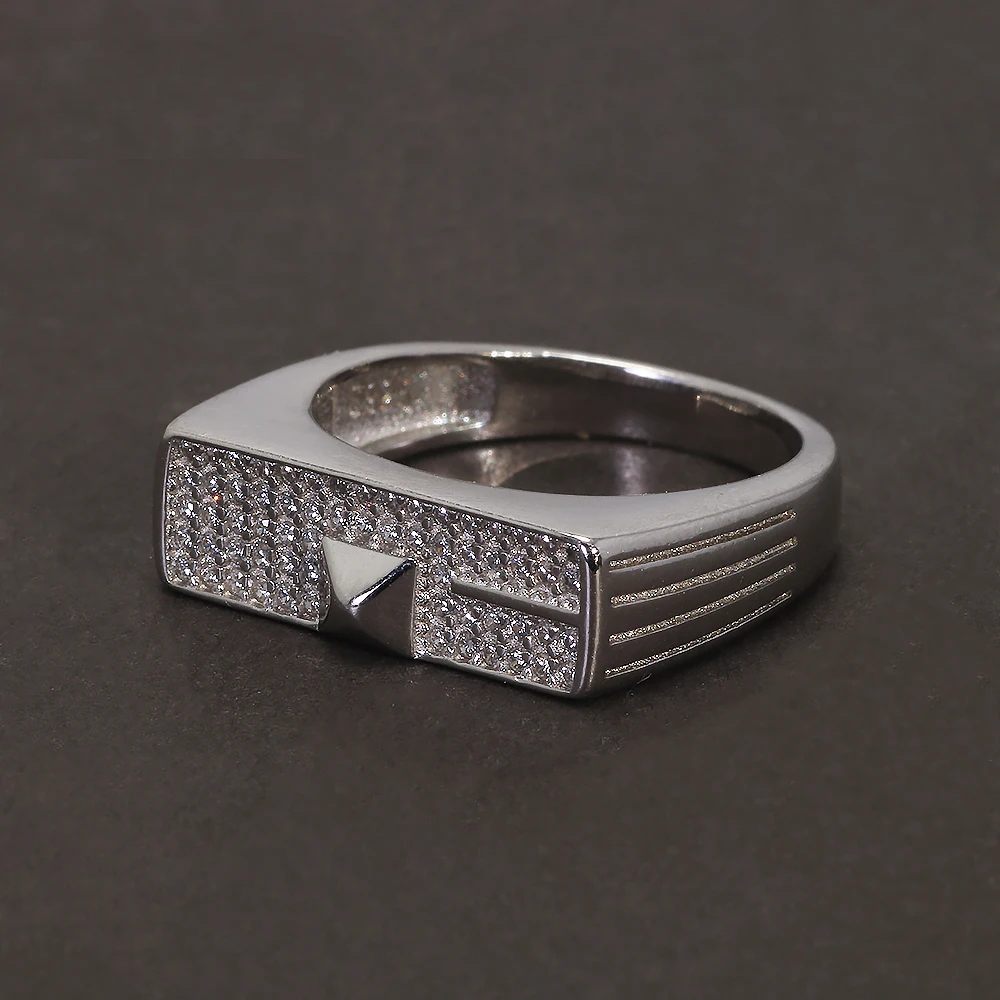 925 Sterling Silver Rectangle Zircon Ring – Unisex Pave Band, Three Types