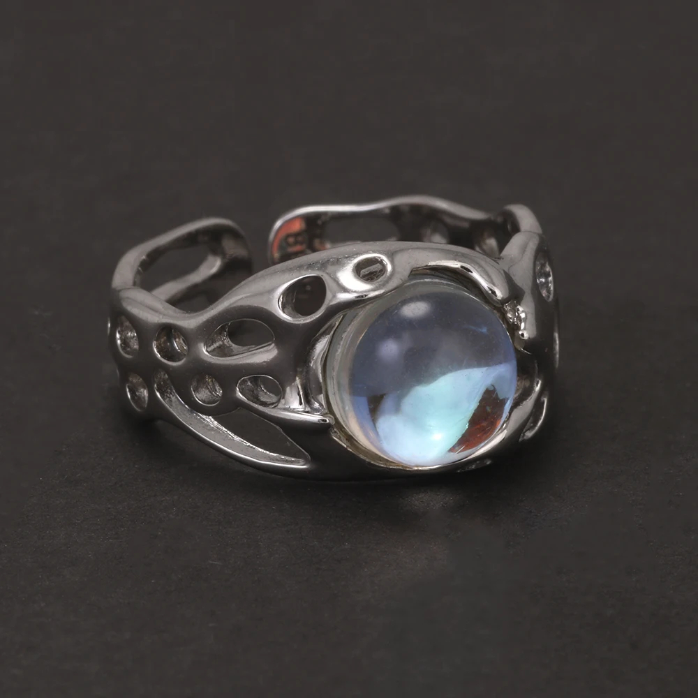 Vintage Y2K sterling silver adjustable ring with opal stone