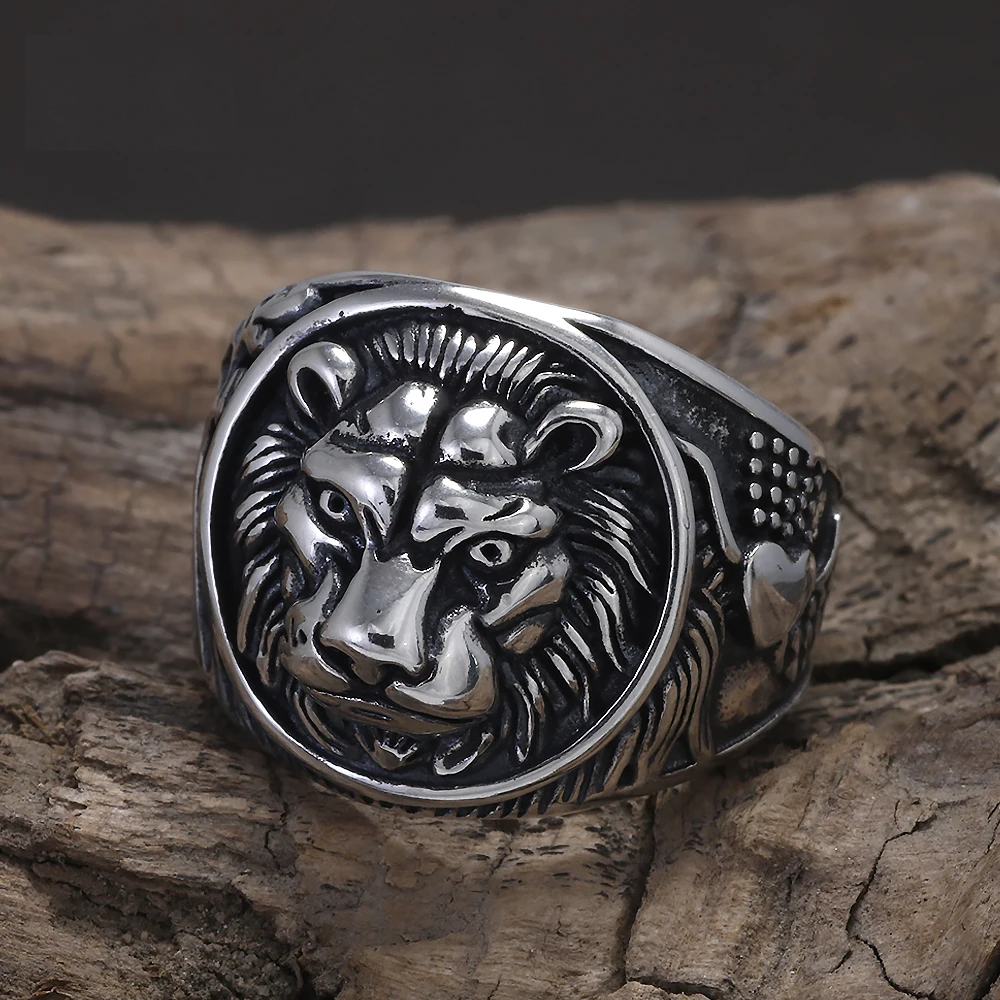Sterling silver lion head ring vintage biker punk men’s jewelry