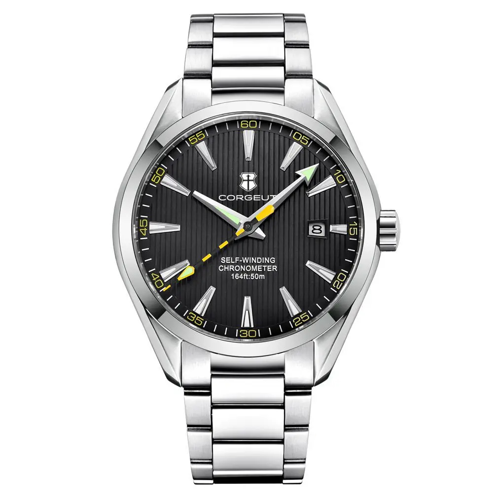 CORGEUT NH35 41mm Automatic Mechanical Watch with Black Dial and Sapphire Glass
