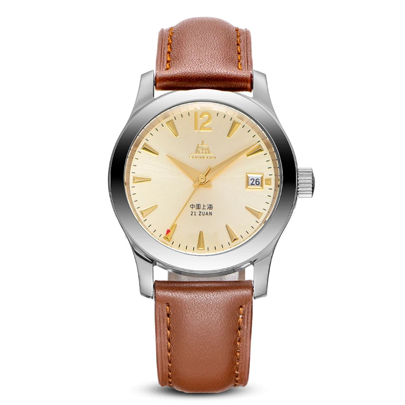 Shanghai Tribute S5099 Automatic Watch with Black Dial and Leather Strap