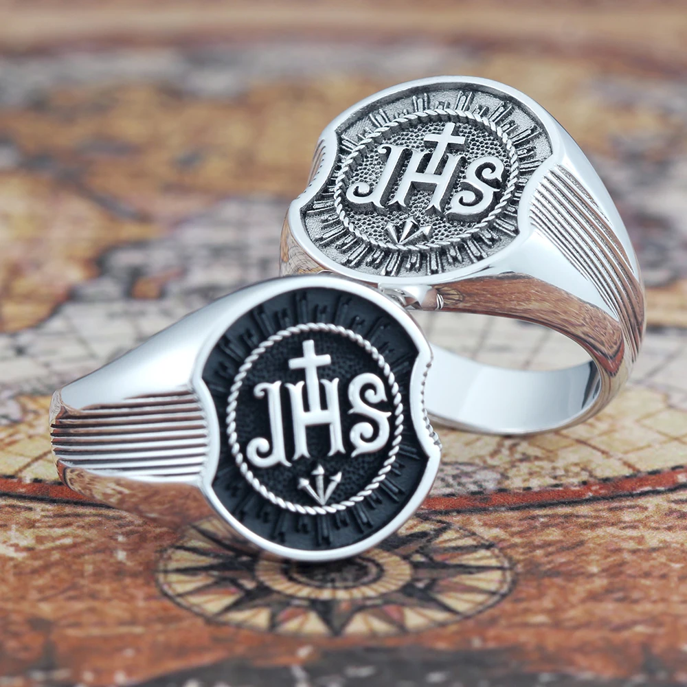 Jesus Christ Christian Chi Rho IHS JHS Sterling Silver Ring