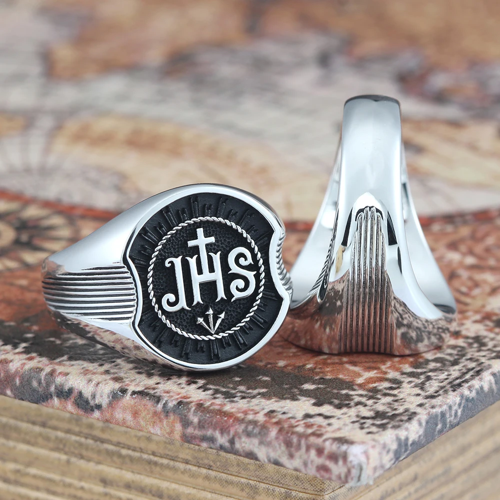 Jesus Christ Christian Chi Rho IHS JHS Sterling Silver Ring