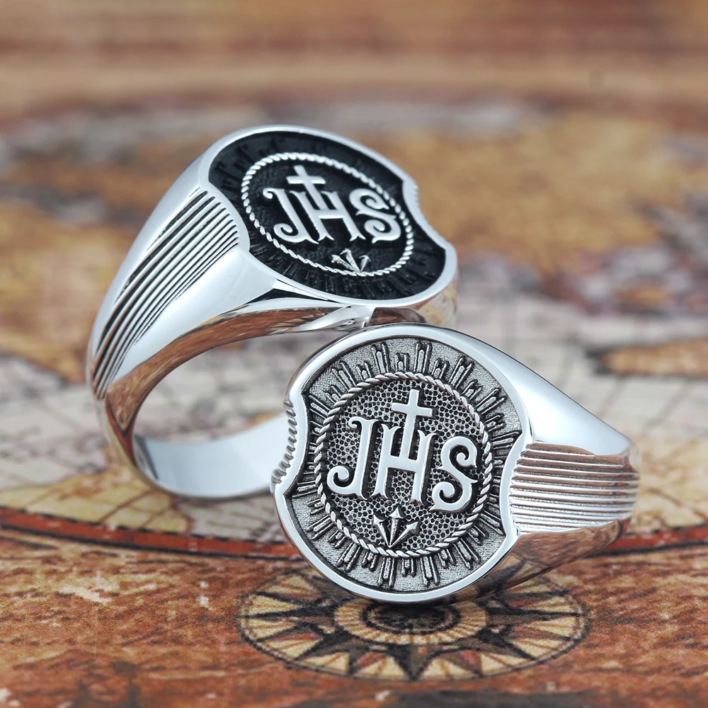Jesus Christ Christian Chi Rho IHS JHS Sterling Silver Ring