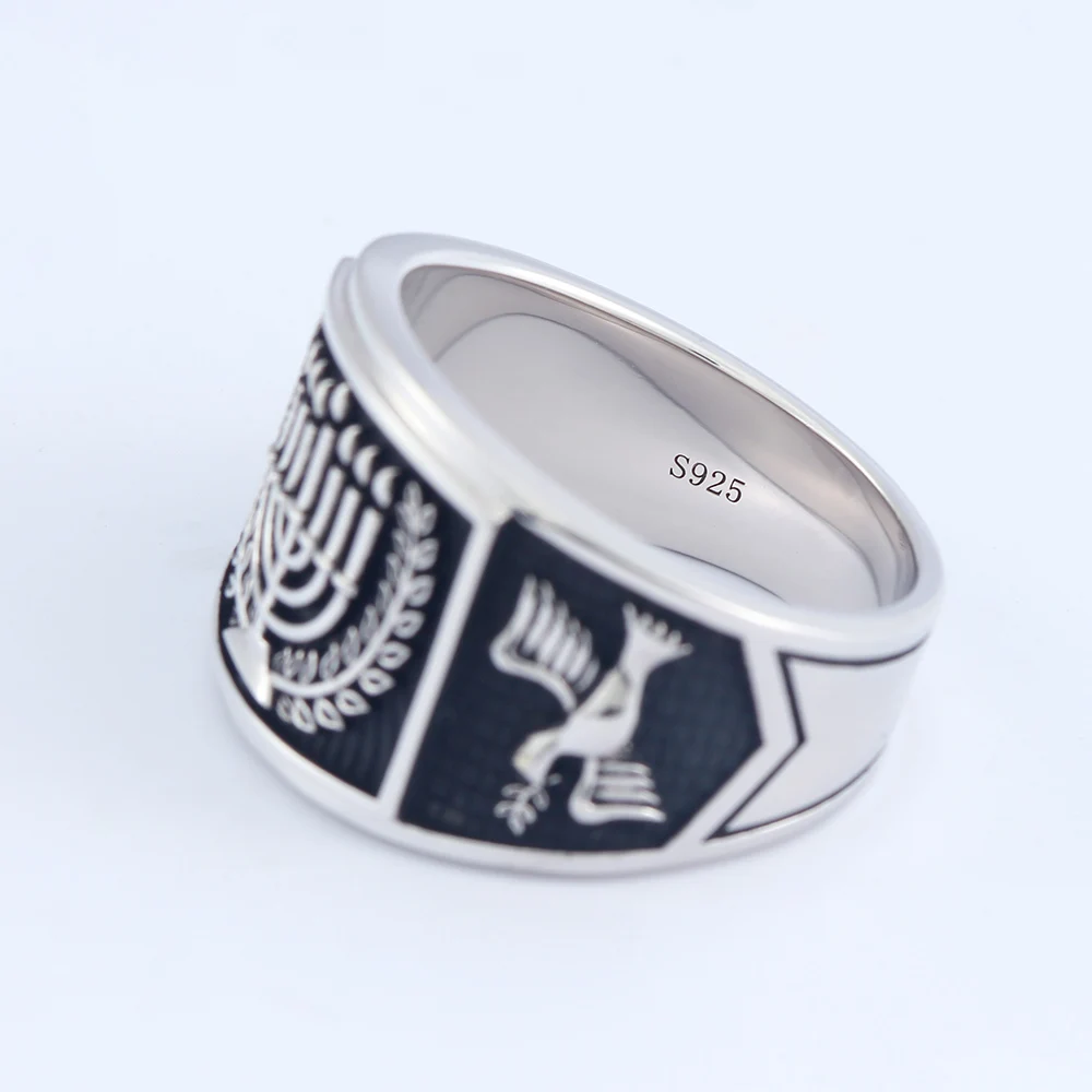 Classical Hebrew Menorah Hanukkah David Star Peace Dove Silver Ring