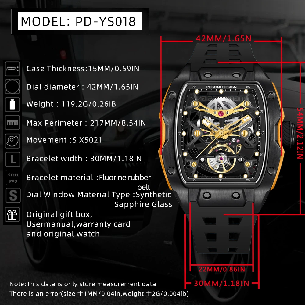 2025 New PAGANI DESIGN 42MM Tonneau Men Mechanical Watch Luxury Sapphire Glass Automatic Watch 50M Waterproof Skeleton Watch Men