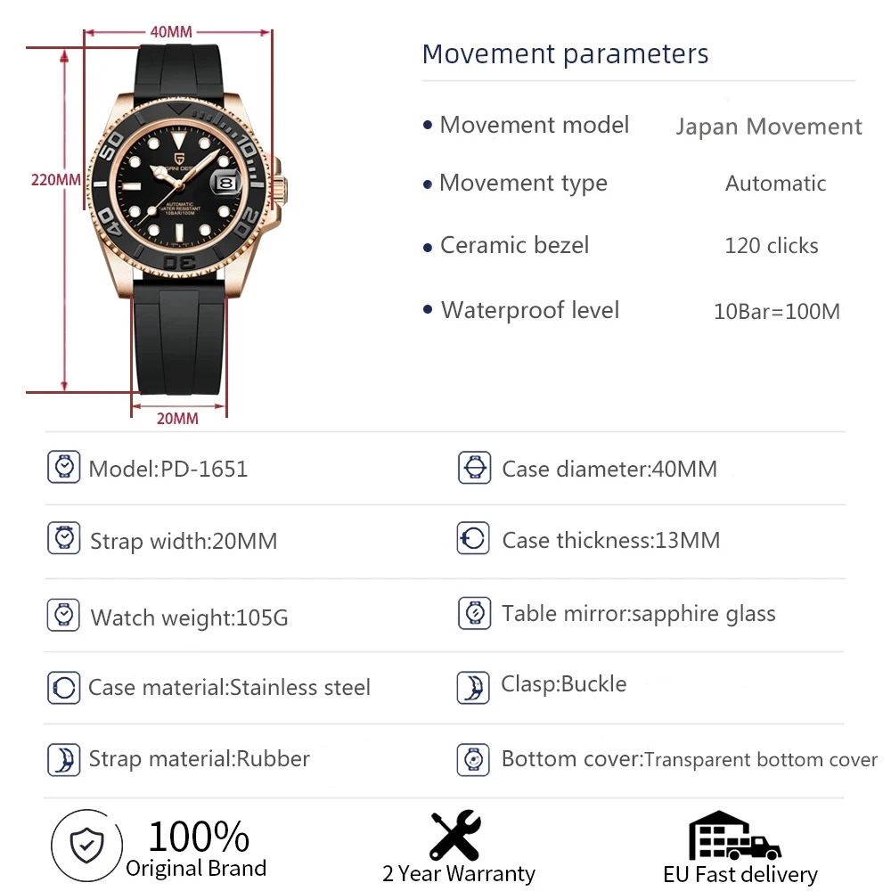 2025 New PAGANI DESIGN PD-1651 V3 Men Mechanical Watch Luxury Sapphire Glass Automatic Watch 40MM Stainless Steel Watch for Men