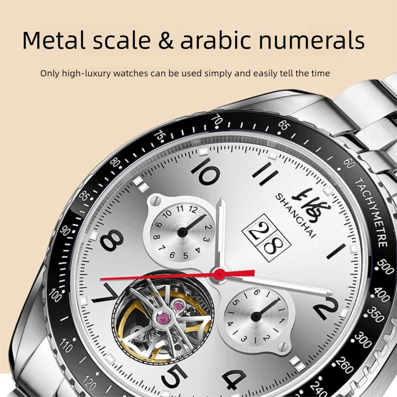 Shanghai Men's Watch Automatic Mechanical Watch Military Pilot's Watch Stainless Steel Sapphire Luminous Business Watch SH6021