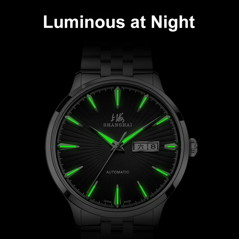 Shanghai Men's Watch Automatic Mechanical Watch Luxury Brand Fashion Sapphire Metal Strap Double Calendar Waterproof Watch 3085