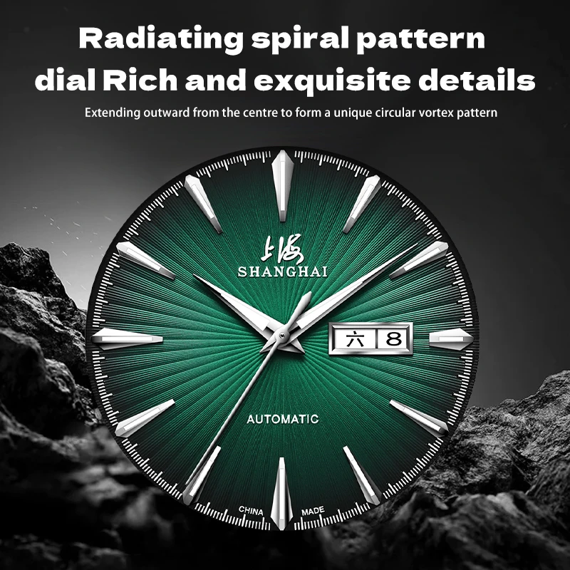 Shanghai Men's Watch Automatic Mechanical Watch Luxury Brand Fashion Sapphire Metal Strap Double Calendar Waterproof Watch 3085