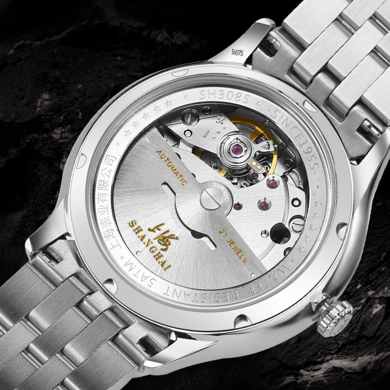 Shanghai Men's Watch Automatic Mechanical Watch Luxury Brand Fashion Sapphire Metal Strap Double Calendar Waterproof Watch 3085