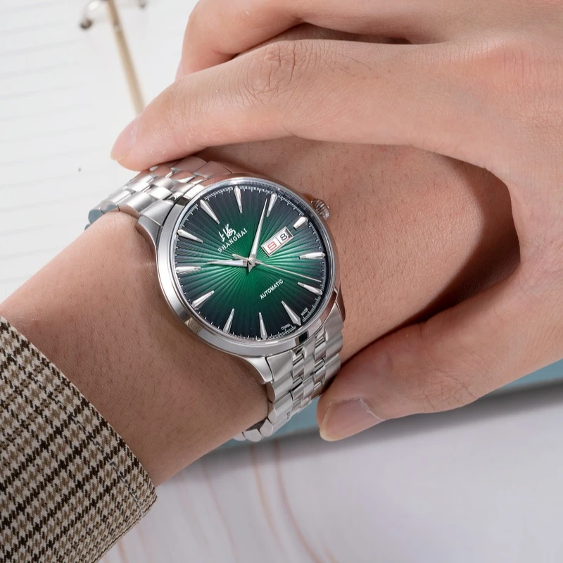 Shanghai Men's Watch Automatic Mechanical Watch Luxury Brand Fashion Sapphire Metal Strap Double Calendar Waterproof Watch 3085