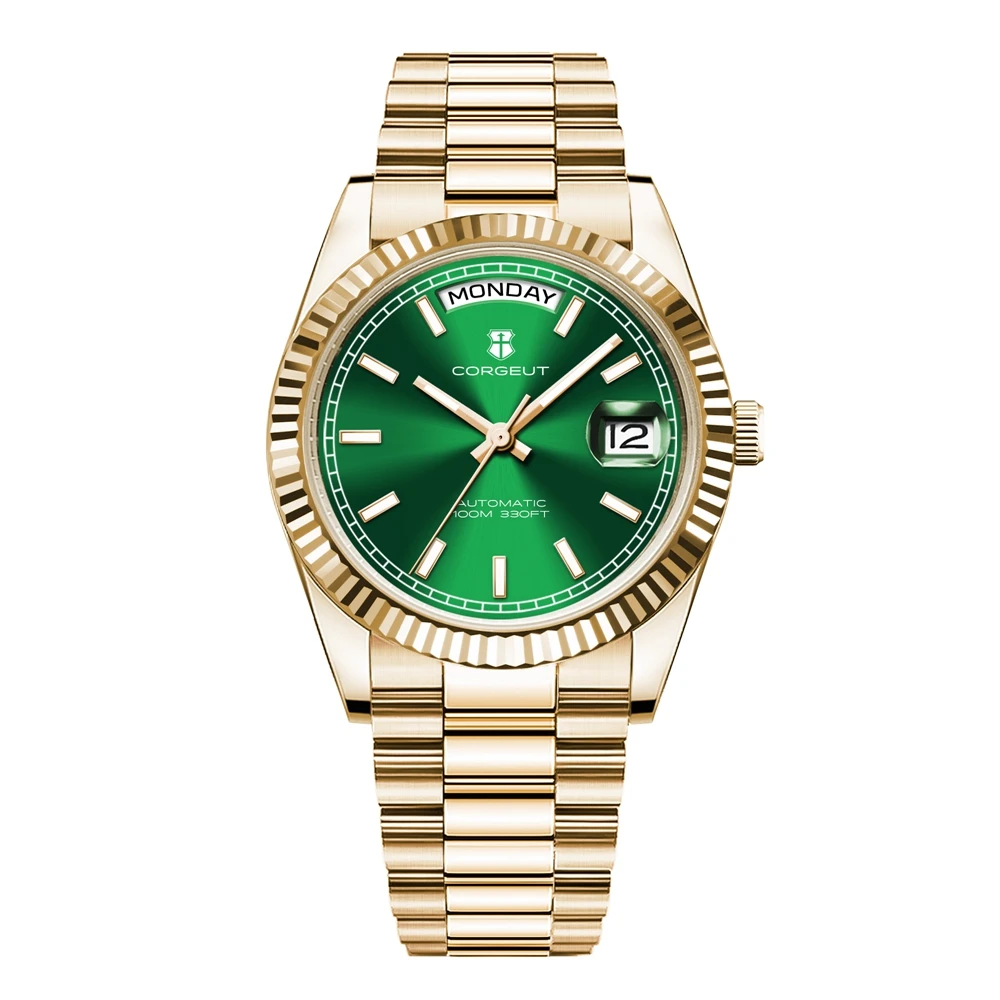 Corgeut 36MM Watch For Men Luxury ST1644 Automatic Mechanical Wristwatch Sapphire gold reloj hombre10BAR Day Swim Watches