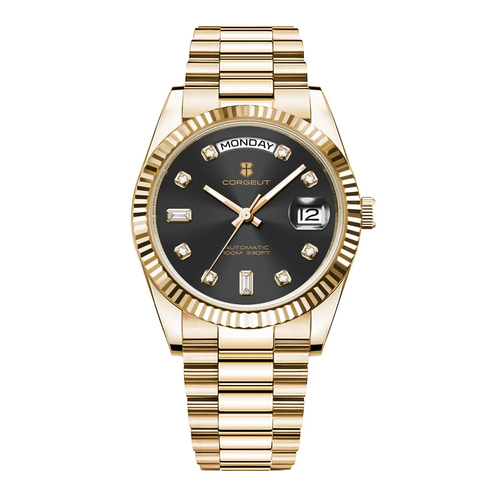 CORGEUT 36mm Automatic Stainless Steel Watch with Sapphire Glass and Day-Date Display