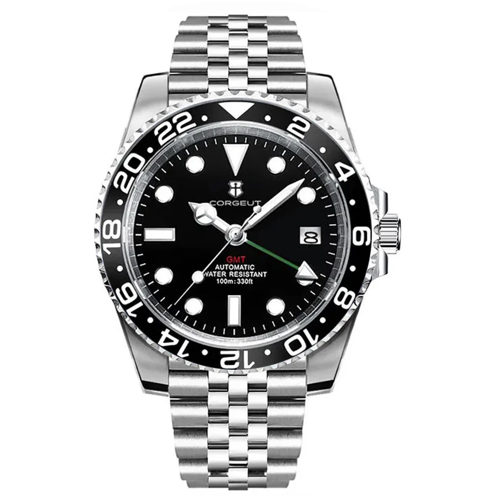 36MM Sterile Dial Luxury Men's Watch  nh34 GMT Automatic Mechanical Sapphire 100M Waterproof Luminous Corgeut relogio masculino