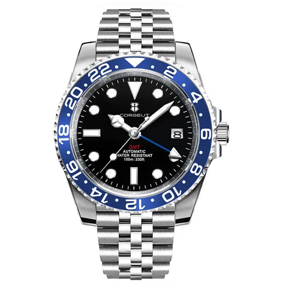 36MM Sterile Dial Luxury Men's Watch  nh34 GMT Automatic Mechanical Sapphire 100M Waterproof Luminous Corgeut relogio masculino