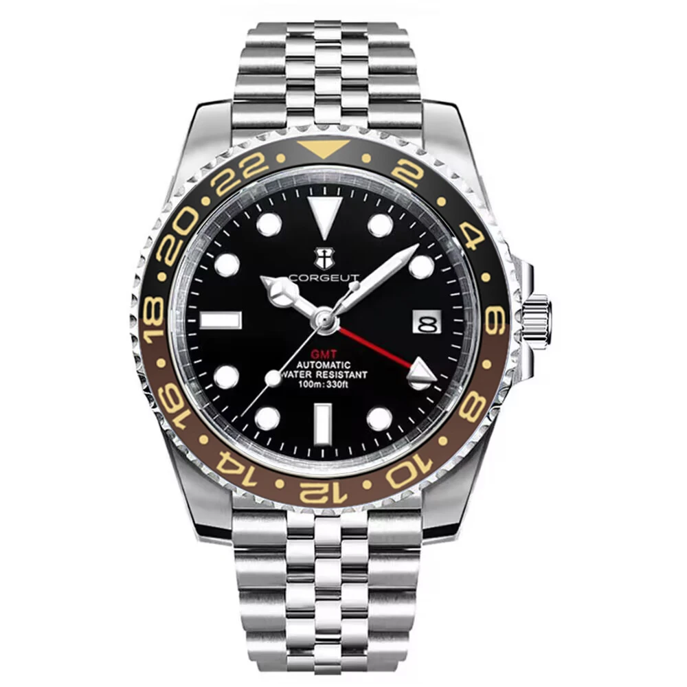 36MM Sterile Dial Luxury Men's Watch  nh34 GMT Automatic Mechanical Sapphire 100M Waterproof Luminous Corgeut relogio masculino