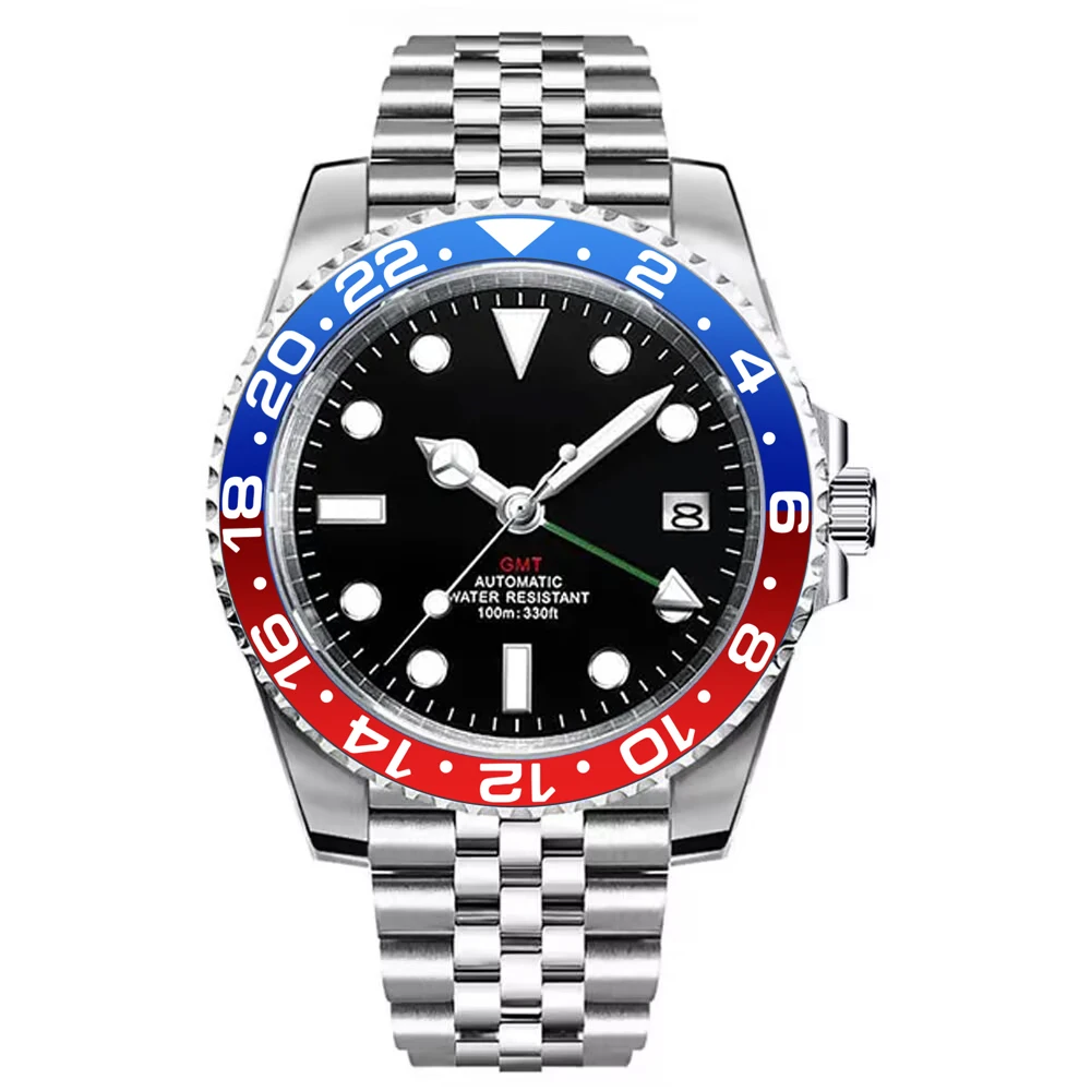 36MM Sterile Dial Luxury Men's Watch  nh34 GMT Automatic Mechanical Sapphire 100M Waterproof Luminous Corgeut relogio masculino