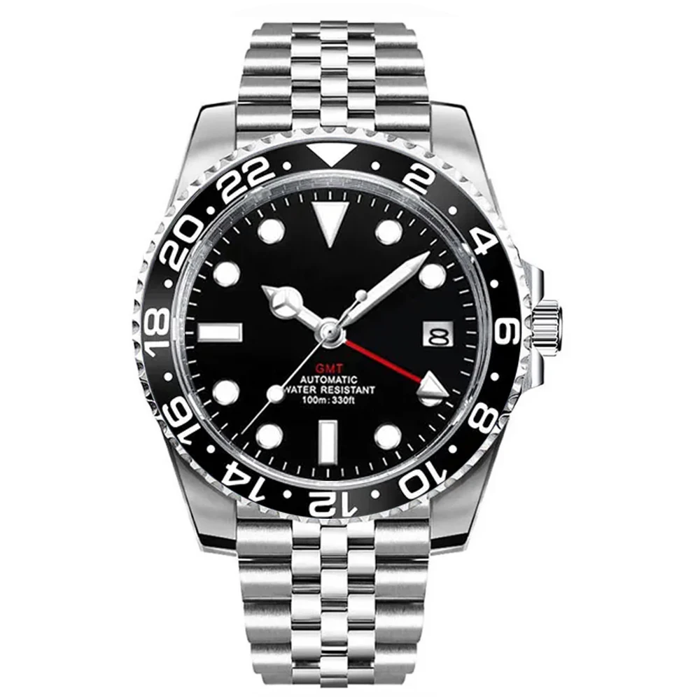 36MM Sterile Dial Luxury Men's Watch  nh34 GMT Automatic Mechanical Sapphire 100M Waterproof Luminous Corgeut relogio masculino