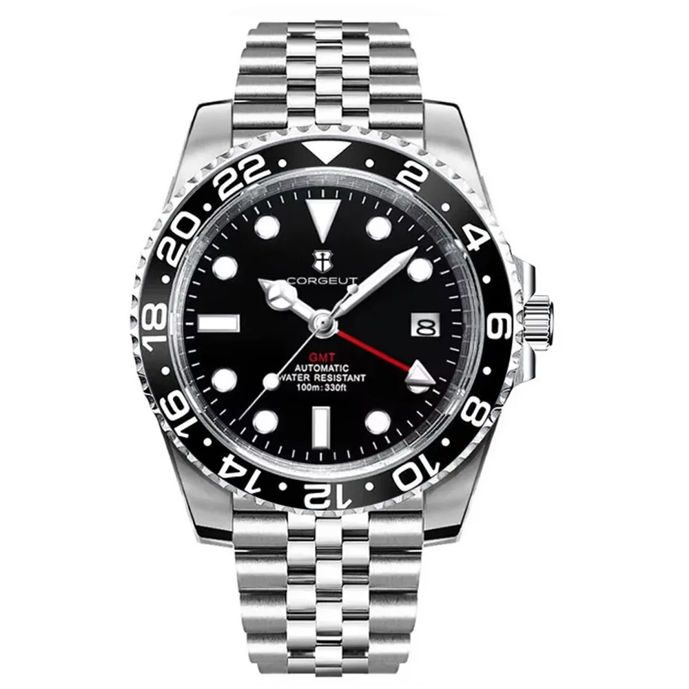 36MM Sterile Dial Luxury Men's Watch  nh34 GMT Automatic Mechanical Sapphire 100M Waterproof Luminous Corgeut relogio masculino