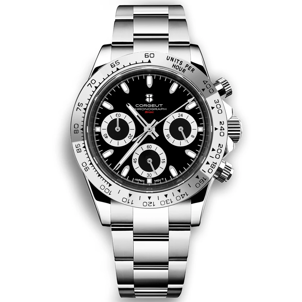 Luxury Corgeut Men Watch Sport 24 hours Multifunction Watches Rubber Strap Gold full chronograph Quartz Male Clock Men Watches