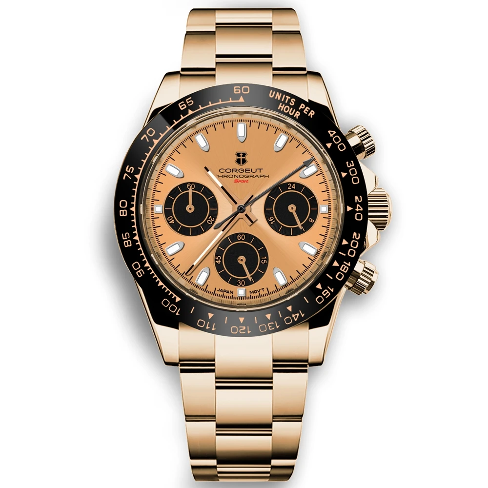 Luxury Corgeut Men Watch Sport 24 hours Multifunction Watches Rubber Strap Gold full chronograph Quartz Male Clock Men Watches