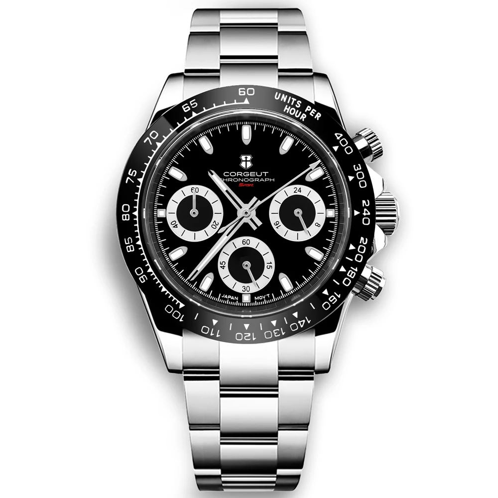 Luxury Corgeut Men Watch Sport 24 hours Multifunction Watches Rubber Strap Gold full chronograph Quartz Male Clock Men Watches