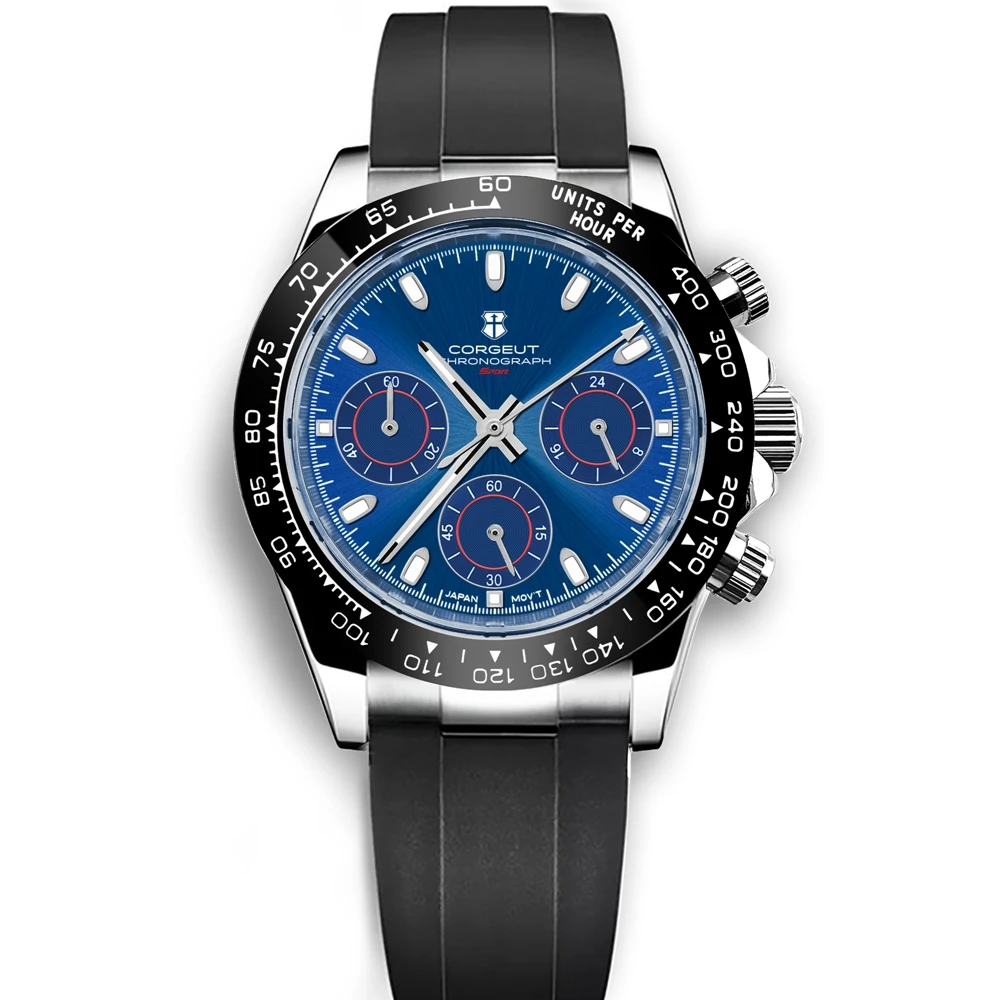 Luxury Corgeut Men Watch Sport 24 hours Multifunction Watches Rubber Strap Gold full chronograph Quartz Male Clock Men Watches