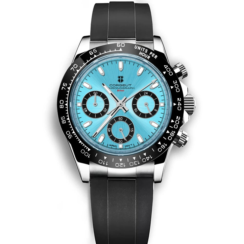 Luxury Corgeut Men Watch Sport 24 hours Multifunction Watches Rubber Strap Gold full chronograph Quartz Male Clock Men Watches