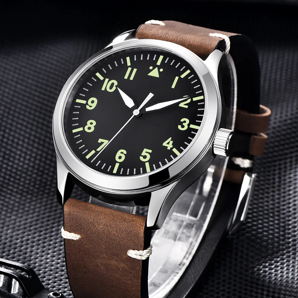 Custom Logo nh35 Automatic Corgeut Watch sapphire 42mm Military Men Sports Sterile Dial Luminous Leather Mechanical Wristwatch