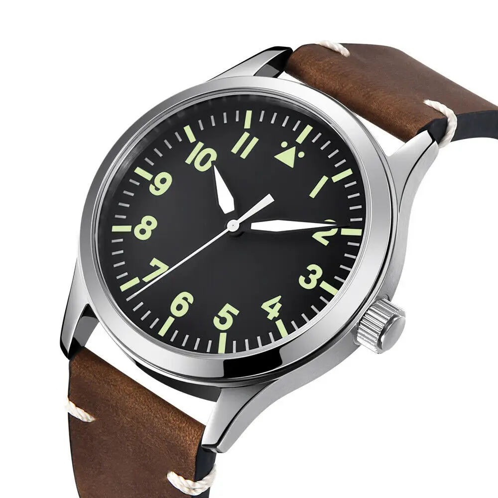 Custom Logo nh35 Automatic Corgeut Watch sapphire 42mm Military Men Sports Sterile Dial Luminous Leather Mechanical Wristwatch